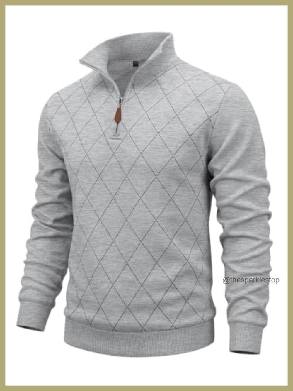 Men's Quarter Zip Fleece Pullover Mock Neck Argyle Sweatshirt